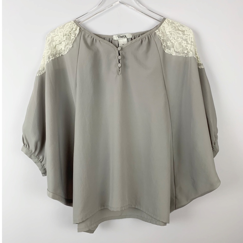 Pinky Lace Detail Dolman Sleeve Blouse Medium